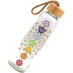 7 Chakra Symbols Water Bottle Strong Reusable Slim Glass Water Bottle 500ml with Bamboo Lid