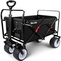 BEAU JARDIN Foldable Handcart with Retractable Handle, Foldable Transporter with 80° Swivel Front Wheels, Can Be Used for Beach, Garden and Shopping, etc., 300 Pound Capacity, Black