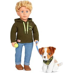 Our Generation Elliot Doll with Dog Puppy - Movable 46 cm Doll with Clothes, Accessories - Boys Doll, Australian Shepherd - Toy from 3 Years