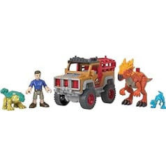 Fisher-Price Imaginext HCR94 Jurassic World Adventure Dino piedzīvojumu komplekts, Transportlīdzekļa komplekts ar 3 dinozauru figūrām, Dinozauru rotaļlieta bērniem no 3 gadu vecuma