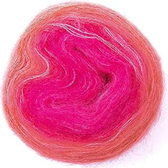 Rico Essentials Super Kid Mohair Loves Silk Colourlove 100 g krāsa 11 rozā varavīksnes mežģīņu dzija, kas izgatavota no Super Kid mohēras un zīda adīšanai un tamborēšanai, mežģīņu vilna, adatas izmērs 6 mm