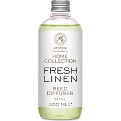 Room Fragrance Diffuser Refill Fresh Linen 500 ml - Uzpildes iepakojums smaržu difuzoram - Reed difuzora uzpilde Fresh Linen - Istabas aromāts - Istabas aromāts - Difuzora uzpilde - Telpas gaiss - Uzpildes pudele