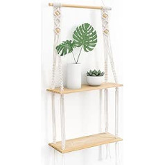 Afuly Wall Shelf Wooden Shelf Wall Boho Decorative Hanging Shelf Macrame Wall Decoration Balcony Bathroom Living Room