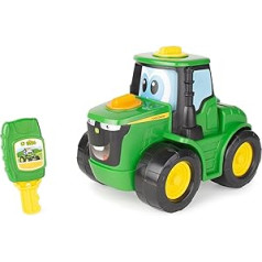 John Deere Key-n-Go Johnny Tractor — interaktīvais rotaļu traktors 15 funkcijas — piedziņa, spīd, trokšņi, mainās seja + 18 mēnešu mazuļu rotaļlieta, izglītojoša pirmsskolas vecuma rotaļlieta