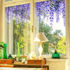 funlife Purple Wisteria Static Window Film, Window Sticker, Wisteria Flowers, Self-Adhesive Glass Film for Door, Window, Office, Bath, Indoor and Outdoor Visible Privacy Film, 120 x 40 cm