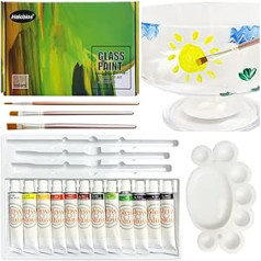 Halobios 12-Colour Glass Paint, Non-Toxic Coloured Glass Pigment with High Saturation, Glass Paint for Decorative Design, Including Palette and Brush