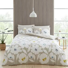 Catherine Lansfield Craft Floral Reversible Single Duvet Cover Set with Pillow Case - Natural