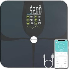 Lepulse ķermeņa tauku svari F4 Pro, uzlādējami svari ar ķermeņa tauku un muskuļu masu, ķermeņa svari ar ķermeņa tauku analīzi, tendence, ķermeņa analīzes skala, digitālā personīgā skala, liels displejs, 15 indikatori