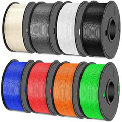 3D Printer Filament Bundle Multicoloured, SUNLU PLA+ Filament 1.75 mm, Neatly Wrapped PLA Plus Filament 2 kg, 8 Pack 0.25 kg Spool, 8 Colours, Black + White + Grey + Transparent + Red + Blue + Green +