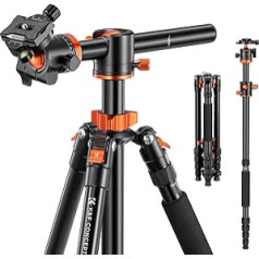 K&F Concept 170cm Camera Tripod, TM2515T1 Tripod with 90 Degree Center Column Monopod, 360° Ball Head and 1/4