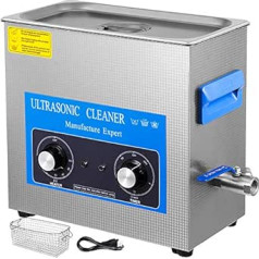 GloWiss Knob Control ultraskaņas tīrītājs 40 kHz 180 W nerūsējošā tērauda ultraskaņas tīrīšanas ierīce Ultraskaņas tīrītājs Ultraskaņas ierīce ar sildīšanas taimeri briļļu rotaslietām (6,5 L)
