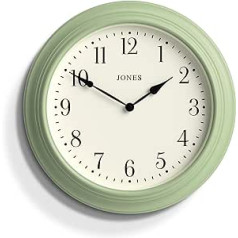 JONES CLOCKS® Supper Club liels sienas pulkstenis, klasiska dizaina krēmkrāsas ciparnīca un melnas rokas 40 cm (pīles olu zaļš)