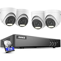 ANNKE 5MP novērošanas kameru komplekts 5MP 8ch DVR ar 4x5MP PIR kamerām IP67 ūdensizturīgs, vizuāls signalizācija, 100 pēdu nakts redzamība, H.265 Pro+ kodēšana, 2TB cietais disks āra, iekštelpu, mājas drošībai