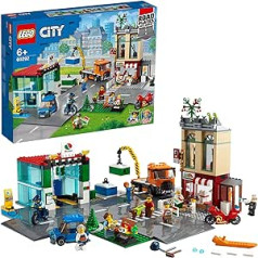 LEGO City 60292 Town Center celtniecības komplekts ar rotaļu motociklu, velosipēdu, kravas automašīnu, ceļa plāksnēm un 8 mini figūriņām.