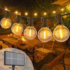 BokiHuk āra saules pasaku gaismas, 18 m LED gaismas ar 30 + 2 silti baltām G40 spuldzēm, ūdensnecaurlaidīgas, 4 režīmi, saules/USB darbināmas saules gaismas dārzam, iekšpagalmam, kāzām, ballītēm, peldbaseinam