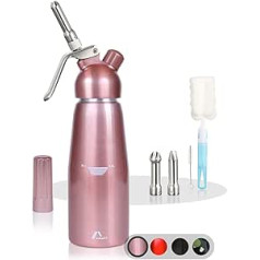 Amazy cream dispenser incl. 3 stainless steel nozzles + 2 cleaning brushes - professional aluminium cream syphon for the preparation of whipped cream, cream, mousse, Espuma etc. (500 ml)