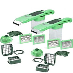 Genius Nicer Dicer Quick Professional Set 24 dab. — smalcinātājs ar 6 maināmiem asmeņu ieliktņiem un savākšanas konteiners 320 ml rokas formātā, ieskaitot klipu rāmi A81995