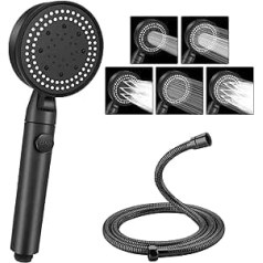 Shower Head and Hose, 5 Modes Water Saving Shower Head Set, Powerful Handheld Shower with Water Stop