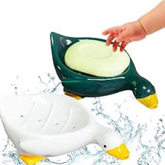 Pack of 2 Ceramic Cute Duck Soap Dish, Cute Duck Soap Dish, Ceramic Self-Draining Soap Holder, Non-Slip, for Shower, Bathroom, Kitchen, 18 x 11 x 7.5 cm