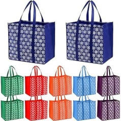 Frcctre Pack of 12 Reusable Shopping Bags, Large Foldable Shopping Bags with Long Handles for Grocery Shopping, Colors, multicoloured