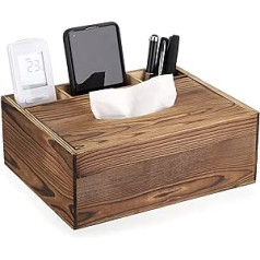 BSTKEY Wood Tissue Box Retro papīra kastes turētājs, Taisnstūra papīra konteiners ar 3 nodalījumiem Kancelejas piederumu tālvadības kastes organizators, Retro Wood