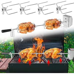 YRHome Rotisserie iesmu komplekts 107 cm, ieskaitot 4 x gaļas adatas un nerūsējošā tērauda motoru 220 V - 240 V Elektriskais iesms BBQ Rotisserie bārbekjū iesmiem Rotisserie gāzes grils