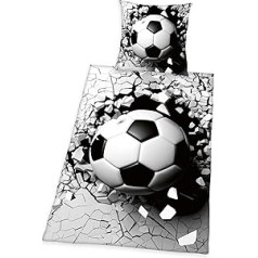 Herding 3D Effect Bed Linen Set, Football, Pillowcase 70 x 90 cm, Duvet Cover 140 x 200 cm, with Smooth-Running Zip, 100% Cotton/Renforcé, Grey/White