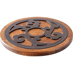 Ww Style Pod Trivet, Katla paklājs izgatavots no koka un metāla, masīvkoks, apaļš, diametrs 20 cm, karstumizturīgs, izturīgs, karsto katlu ieliktnis Pannas Sacepuma trauki Tējkanna virtuves pusdienu galdam