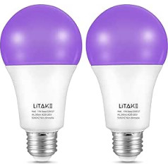 Litake UV melna spuldze, 11 W LED UV E27 spuldze, melna spuldze, 385-400 nm UVA melna gaisma, UV apgaismojums, ballīšu gaisma, neona krāsas Helovīnam, ballītei, diskotēkai, klubam, bāram, virsbūves mākslai, iepakojums 2