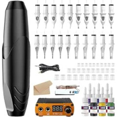 Solong Tattoo Solong Premium Tattoo Set 20 Professional Needles and Ink, Quiet Precision Motor, Sturdy Power Supply and Pedal, Ideal Choice for Tattoo Artists