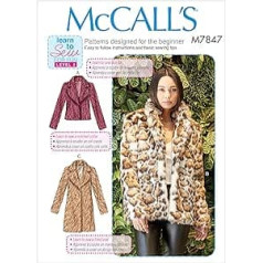 McCall Pattern McCall's M7847OSZ Uzziniet, kā šūt sieviešu mēteļa šūšanas modeļus vidukļa un augšstilbu garumā, izmēri šūšanas raksts, XS - S - M - L - XL, viens izmērs