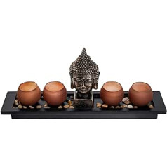 Zen-Garten-Geschenkset mit Buddhakopf und Kerzenhaltern