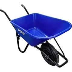 X-COTEC Wheelbarrow, Garden Wheelbarrow, 100 L up to 250 kg, Wheelbarrow Garden with Metal Rim, Transport Trolley, Construction Wheelbarrow, Plastic Tray, Suitable for Home Gardening, Blue (Free 2