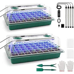 Uzlabotas stādu sākuma paplātes ar augšanas gaismu, 80 šūnu stādu paplāte ar mitruma kupolu, mini siltumnīcu audzēšanas komplekts apsakņotiem stādiem, ideāli piemērots stādu dīgšanai