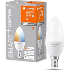 LEDVANCE Smart LED lampa ar WiFi tehnoloģiju, E14 ligzda, aptumšojama, maināma gaismas krāsa (2700-6500 K), aizstāj kvēlspuldzes ar 40 W, SMART+ WiFi svece regulējama balta, iepakojumā 4 gab.