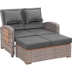 greemotion Bahia Tobago Rattan Lounge Garden Sofa Bed with Stool Grey Wood