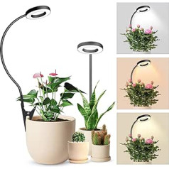 Plant Lamp LED Full Spectrum, Pot Clip 6500 K Grow Light, Two Installation Options Plant Light, 3 Colour Temperature LED Grow Lamp with 360° Gooseneck, 6/12/16H Timer, 5 Brightness, Pack of 2