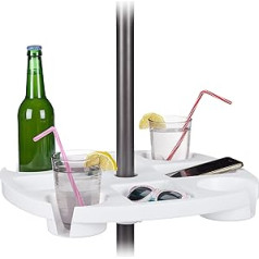 Relaxdays Bar Table for Parasol, Round, Bottle Holder and Shelves, Height Adjustable, H x D: 8 x 43 cm, Plastic, White