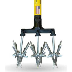 Profesionāls rotējošais instruments - 40" līdz 60" rokturis - traipiem vai traipiem - pastiprināti zari - zāles vai augsnes atkārtota sēšana - viss metāls, bez plastmasas konstrukcijas sastāvdaļām -