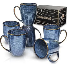 Grünhirsch Premium [6 x 380 ml] Coffee Mug Made of High-Quality Porcelain - Coffee Cup Blue - Coffee Cup Set Large with Handle - Coffee Mug Set Tea Cups - Dishwasher Safe Scratch & Shockproof