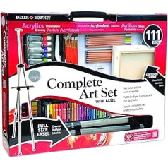 Daler Rowney 111-Piece Complete Painting Set and Drawing Set XXL with Easel, Acrylic and Watercolour Paints, Drawing Pens, Oil Pastels, Canvas, Bag and Accessories