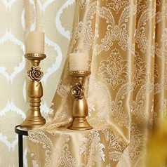 2 Eiropas zelta luksusa žakarda aizkaru komplekts guļamistabai vai viesistabai (175 x 140 cm)