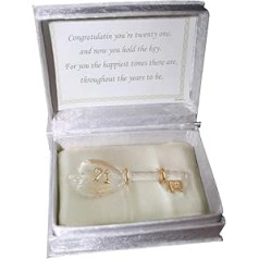 18th and 21st Birthday Glass Key Gift, Special Keepsake and Decoration Accessory with a Sweet Note in Beautiful Box (21st Keys)