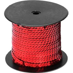 100 Yard 6 mm Sequin Line, Sequin String Flat Sequin Spool Sequins Trim Decorative Accessories for Dress Embellishment Headband Cloth Shoe (Red)