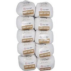 YarnArt Baby Cotton Adīšanas vilna ar 50% kokvilnu, 500 g Vilna Plain (White 400), Iepakojumā 10 x 50 g