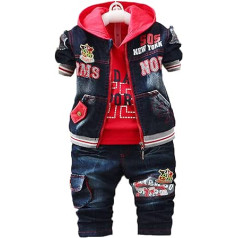 Yao 1-5Jahre Frühling Herbst kleiner Baby Junge Kleidungsset 3 Stück Langärmliges Kapuzen T-Shirt Jeansjacke und