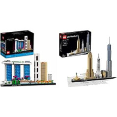 LEGO 21057 Arhitektūra Singapūras pieaugušo modeļu komplekts, Skyline kolekcija un 21028 Arhitektūra Ņujorka, Skyline kolekcija ar Brīvības statuju