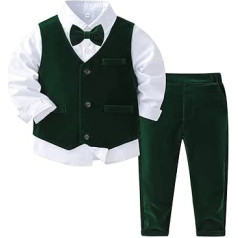 TTAO Baby Boys Suit Set Velvet Clothing Shirt with Bow Tie + Vest + Trousers Suit Gentleman Outfit