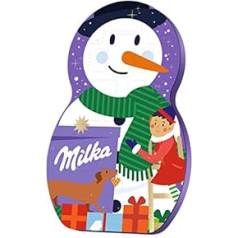 ‎Milka Milka Snow Mix Adventes kalendārs 1 x 236 g, Ziemassvētku kalendārs, ar Ziemassvētku šokolādi, šokolādes bumbiņām, ābolu pienu un balto šokolādi