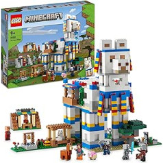 LEGO 21188 Minecraft Lamadorfas rotaļlietu māja ar ciema iedzīvotājiem, lamu un aitu figūrām un ienaidnieku pūļiem, liels 6 moduļu komplekts, zēni un meitenes